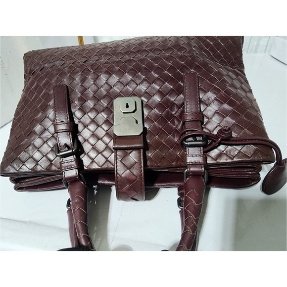SOLD***Authentic BOTTEGA VENETA Nappa Intrecciato Small Roma Tote Bag Burgundy - Picture 7 of 16